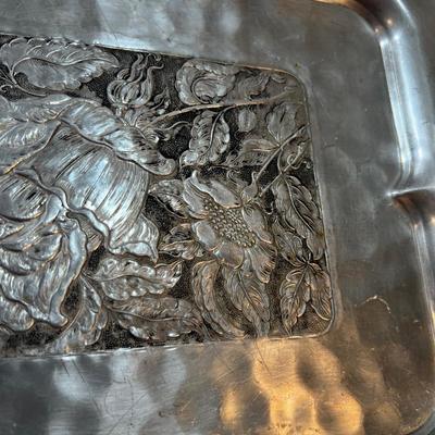 Hammered Aluminum Serving Tray Floral Design