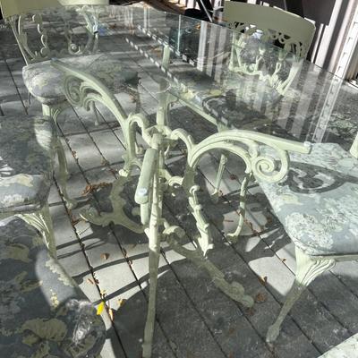 BUTTER Iron Decorative Ornate Table and 6 Chairs with Glass Top Table