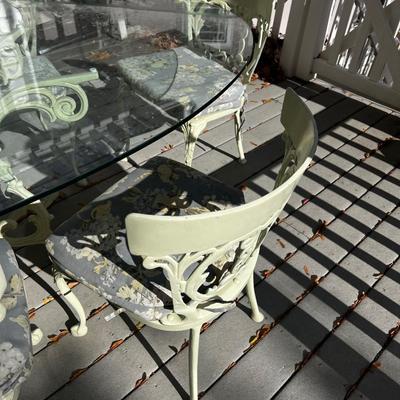 BUTTER Iron Decorative Ornate Table and 6 Chairs with Glass Top Table