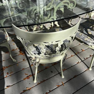 BUTTER Iron Decorative Ornate Table and 6 Chairs with Glass Top Table