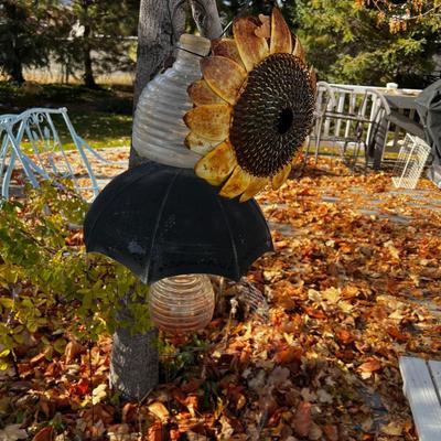 2 Glass Feeders or Bug catchers, Plus metal sunflower