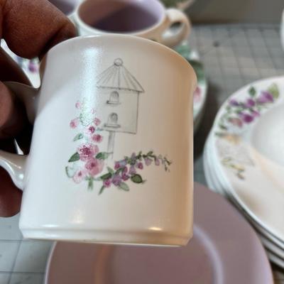 Set of Pink / Purple Partial Set of Pfaltzgraff Dishes