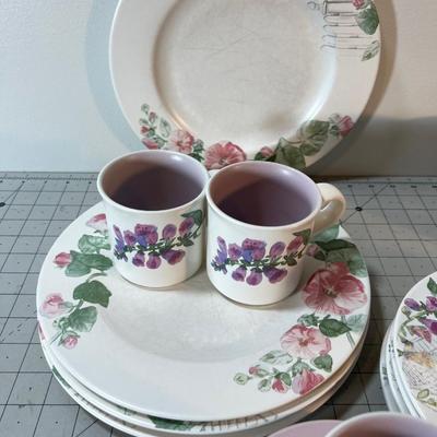 Set of Pink / Purple Partial Set of Pfaltzgraff Dishes