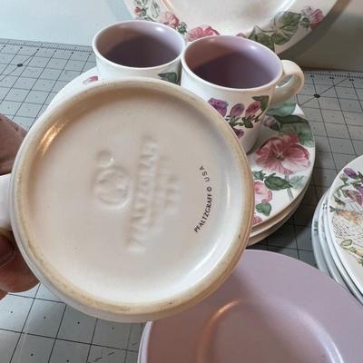 Set of Pink / Purple Partial Set of Pfaltzgraff Dishes