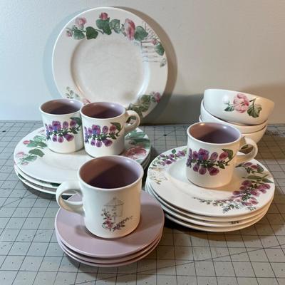 Set of Pink / Purple Partial Set of Pfaltzgraff Dishes