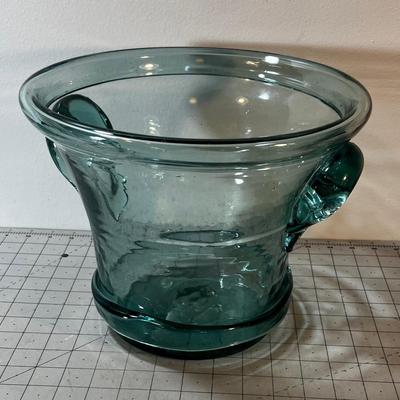 Large Blueish Hand Blown Planter OR Ice Bucket