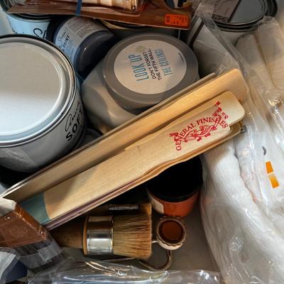Paints and Painting Supplies in a Bin
