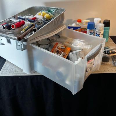 Paints and Painting Supplies in a Bin