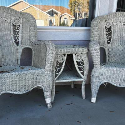 2 Old Wicker Chairs & Small Table