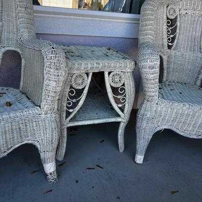2 Old Wicker Chairs & Small Table