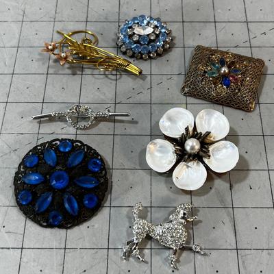 Antique Pins Including a Fabulous Rhinestone POODLE
