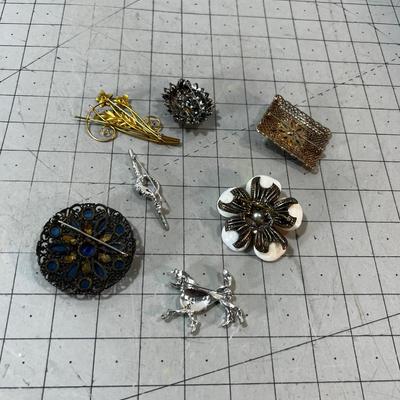 Antique Pins Including a Fabulous Rhinestone POODLE