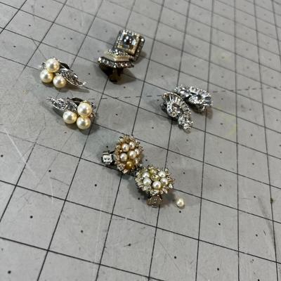 Antique Vintage Rhinestone & Pearl Clip on Earrings 