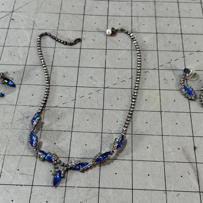 Rhinestone and Sapphire Chocker and Earrings, Set Plus