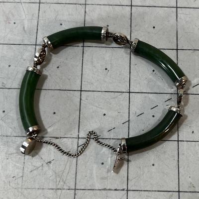Jade Bracelet set in Silver Not Marked