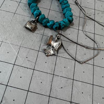 Faceted Turquoise Bracelet and Thunderbird Pendant