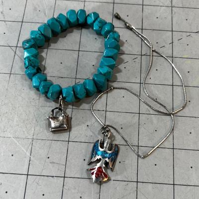 Faceted Turquoise Bracelet and Thunderbird Pendant