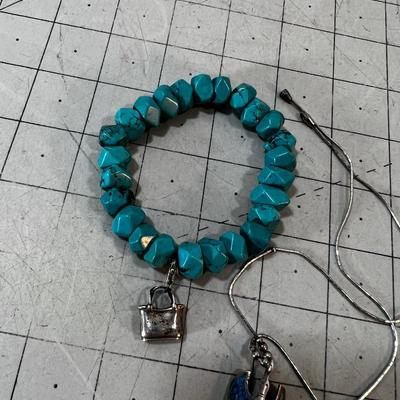 Faceted Turquoise Bracelet and Thunderbird Pendant