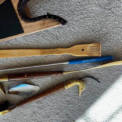 Collection of Shoe Horns, Boot Jack, Back Scratchers  