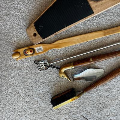 Collection of Shoe Horns, Boot Jack, Back Scratchers  