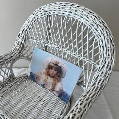 Beautiful Buttercup Porcelain Doll In Wicker Chair. 