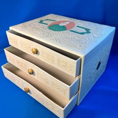 VINTAGE EMBOSSED FANCY 3-DRAWER JEWELRY BOX