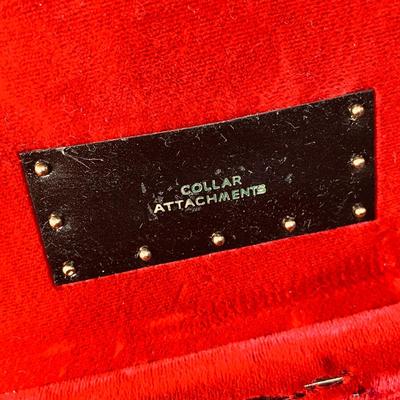 VINTAGE VELVET LINED MEN'S JEWELRY BOX w/BRASS HERALDIC SHIELD ON TOP