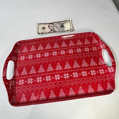 CUTE RED, WHITE CHRISTMAS SERVING TRAY CHRISTMAS SWEATER STYLE PATTERN