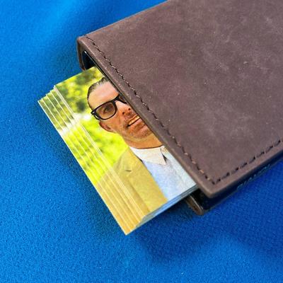 SPECIALTY BUSINESS CARD WALLET WITH DISPENSER, SUEDE-LIKE COVER, NEW IN BOX