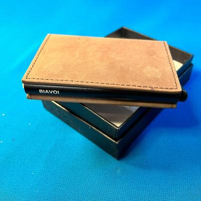 SPECIALTY BUSINESS CARD WALLET WITH DISPENSER, SUEDE-LIKE COVER, NEW IN BOX