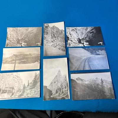 GROUP OF 8 PHOTO POST CARDS OF TRAINS IN ROCKY MOUNTAINS OF COLORADO