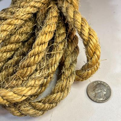 COIL OF OLD NATURAL FIBER ROPE - GUESSING ABOUT 35 FEET