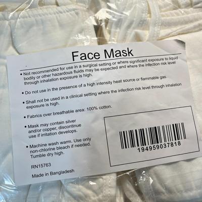 WHITE COTTON FACE MASKS NEW IN PACKAGE 6 PKGS. OF 100 for 600 TOTAL