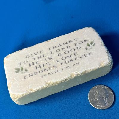 LIMESTONE? BRICK WITH SCRIPTURE PRINTED ON IT   PSALM 118:29  GIVE THANKSÂ…