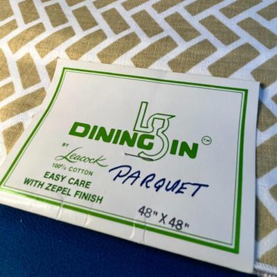 VINTAGE NEW IN PACKAGE PARQUET PRINT 48" SQUARE TABLECLOTH
