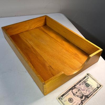 VINTAGE OAK DESK PAPER TRAY W/ FELT ON BOTTOM
