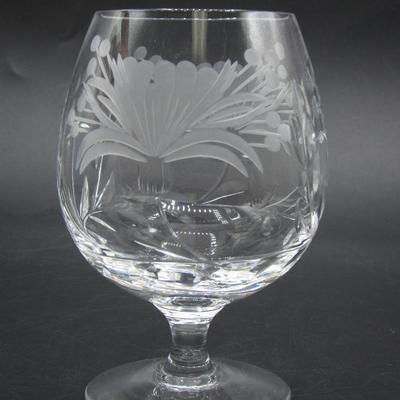Retro Art Deco Floral Design Frosted Clear Crystal Glass Liquor Drinking Snifter Goblet