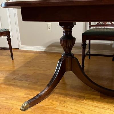 Double Pedestal Brass Claw Foot Dining Table & Six (6) Chairs ~ *Read Details