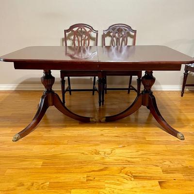 Double Pedestal Brass Claw Foot Dining Table & Six (6) Chairs ~ *Read Details
