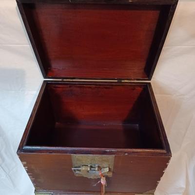 Antique Chinese Storage Box With Chinese Lock On Stand