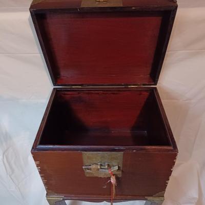 Antique Chinese Storage Box With Chinese Lock On Stand