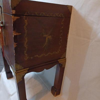 Antique Chinese Storage Box With Chinese Lock On Stand