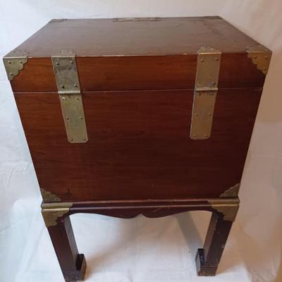 Antique Chinese Storage Box With Chinese Lock On Stand
