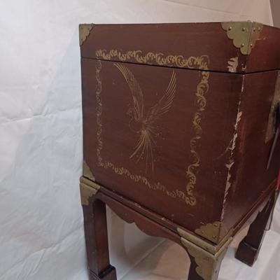 Antique Chinese Storage Box With Chinese Lock On Stand