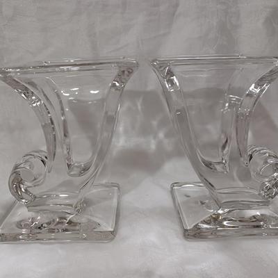 1940s  Viking New Martinsville 6" Glass Cornucopia Vases Bookends