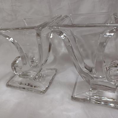 1940s  Viking New Martinsville 6" Glass Cornucopia Vases Bookends