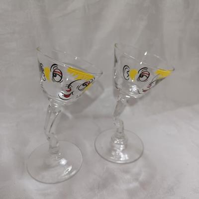 50â€™s Gay Fad Beau Brummell Martini Glass Hand Painted Crooked Glasses