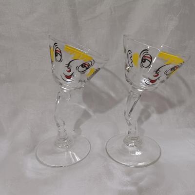 50â€™s Gay Fad Beau Brummell Martini Glass Hand Painted Crooked Glasses
