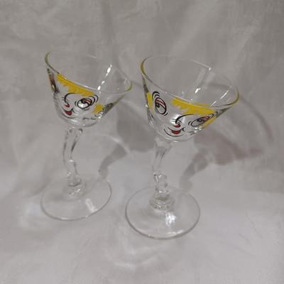 50â€™s Gay Fad Beau Brummell Martini Glass Hand Painted Crooked Glasses