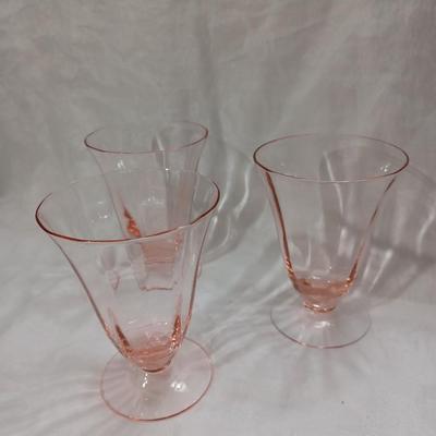 3 1930s Pink Depression Footed Water Goblet